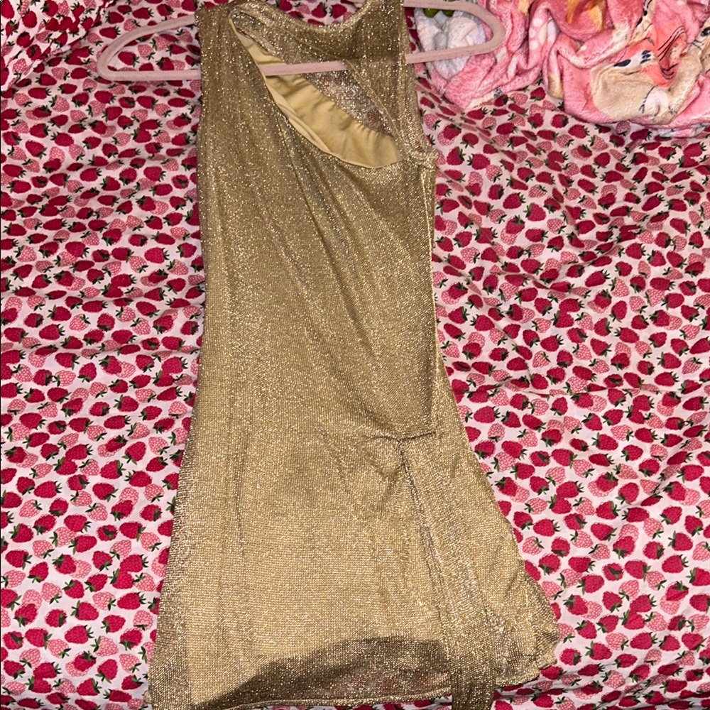 Tiger Mist Gold Asymmetrical Sheath Mini Dress